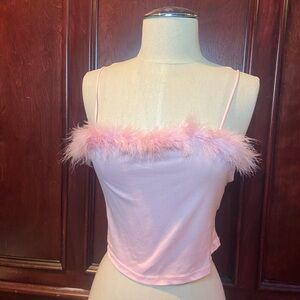Faded Rose Pink Feather Trim Cami – Size M